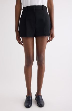 Givenchy Pleated Wool Grain de Poudre Shorts in Black at Nordstrom, Size 12 Us