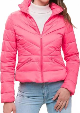 Love Tree Zip Up Puffer Jacket In Pink