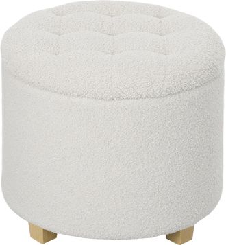 OEM Puff Almacenaje Ba&uacute;l De Almacenaje Redondo 40,5l 45x45x41 Cm Tapizado En Borreguillo Con Patas De Madera Blanco