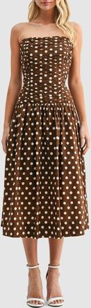 All in Favor Polka Dot Strapless Dress in Brown Cream Dot at Nordstrom, Size X-Large