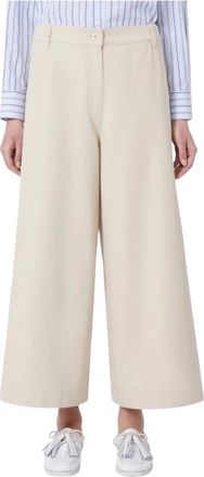 Max Mara Wide Leg Cropped Drill Broek - Dames - Wijde Broeken - Beige - S - Katoen - Broeken