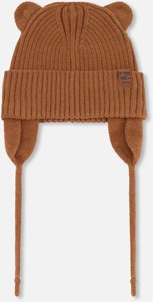 Deux par Deux Gender Inclusive Logo Patch Ribbed Knit Hat in Brown at Nordstrom, Size 18-24 M