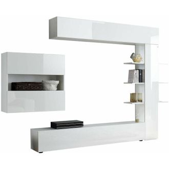 TFT Home Furniture Parete Attrezzata Mobili Soggiorno Mobile TV Libreria 2 Pensili TFT Akira 1 Bianco Lucido