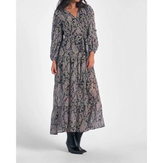 Elan Long Sleeves Paisley Dress In Black Multi