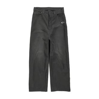 Balenciaga Broek met hoge taille en geborduurd logo met vijf zakken - Heren - Wijde Broeken - Zwart - S - Broeken