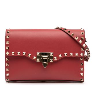 Valentino Pre-owned Womens Small Leather Rockstud Flap Crossbody - Brown - One Size
