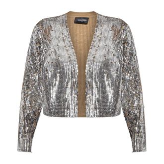 Dsquared2 Truien & Vesten, Dames, Grijs, L, Wol, Wol cardigans met glinsterende pailletten