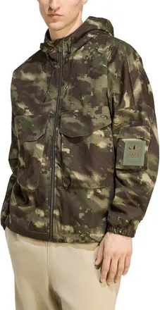 adidas Camo Hooded Utility Jacket in Olive Strata at Nordstrom, Size Xx-Large