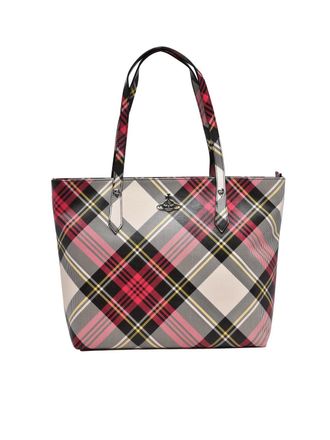 Vivienne Westwood Fuchsia Yellow Saffiano Vibrant Plaid Polyurethane Tote Bag