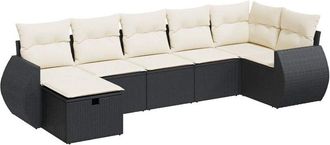 vidaXL Vidaxl - Set De Sof&aacute;s De Jard&iacute;n 7 Pzas Con Cojines Rat&aacute;n Sint&eacute;tico Negro