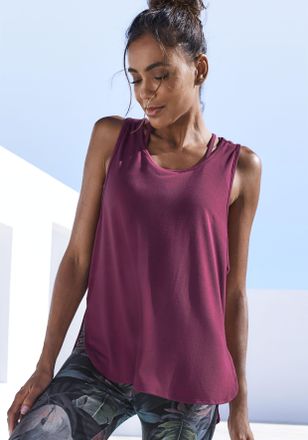 Active By Lascana Tanktop LASCANA ACTIVE, Damen, Gr. XL (48/50), rot (dunkelrot), Jersey, Obermaterial: 66% Polyester, 29% Viskose, 5% Elasthan, Mesh, unifarben, figurb