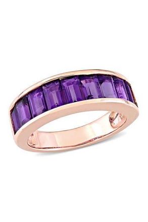 Delmar Rose Gold Plated Channel Set Baguette Cut Amethyst Ring in Purple at Nordstrom Rack, Size 7