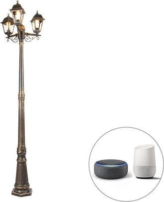 QAZQA Cl&aacute;sico/antiguo Linterna Inteligente Oro Antiguo 3 Luces Ip44 Con Wifi St64 - Capital Vidrio /pl&aacute;stico Alargada Adecuado Para Led Max. 3 X 7 Watt - Qa