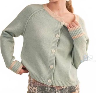 Merci Womens Two Tone Cardigan In Mint Sand