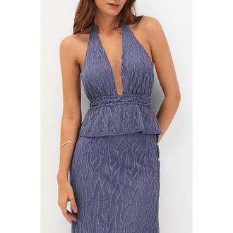 Vix Quinn Embroidered Mesh Halter Neck Top in Blue at Nordstrom, Size X-Large