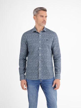Lerros Langarmhemd LERROS LERROS Langarmhemd mit Haifischkragen, floral bedruckt, Herren, Gr. L, Normalgr&ouml;ssen, blau (crispy blau), 55% Leinen, 45% Baumwolle