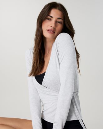 Vuori Clothing Long Sleeve Halo Wrap Top | Pale Grey Heather | XS, Size Extra Small