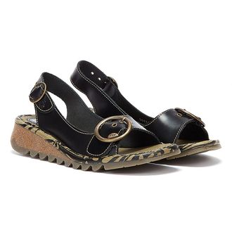 FLY London Tram723fly Womens Black Sandals Leather - Size EU 42