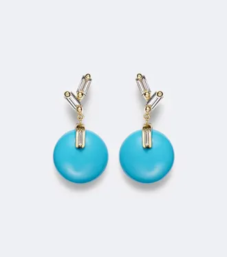 Suzanne Kalan 18kt gold drop earrings with turquoise and diamonds