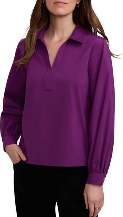 Foxcroft Alix Long Sleeve Popover Top in Fig Purple at Nordstrom, Size X-Small