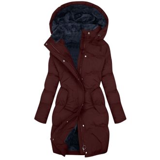 Generic Winter Jackets for Women Uk Waterproof Long Winter Coats Ladies Windbreaker Plush Puffer Parka Coat with Fur Hood Full Zip Fleece Lined Trench Overcoa