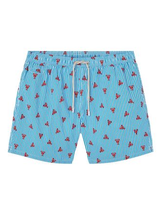 MC2 Saint Barth lobster-print striped swim shorts - men - Elastane/Polyamide/Recycled Polyester - S - Blue