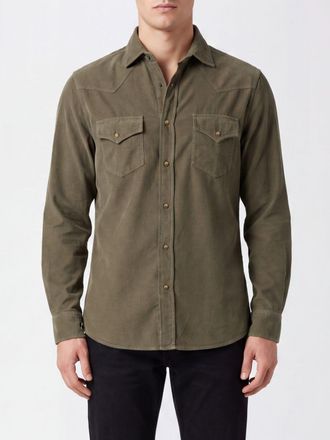Brunello Cucinelli Camicia in velluto slim fit con collo francese e tasche