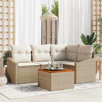 vidaXL Conjunto De Sof&aacute; De Jard&iacute;n 5 Pcs Beige, Blanco Vidaxl
