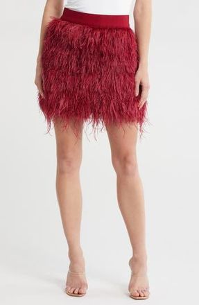Alice & Olivia Cina Ostrich Feather Miniskirt in Bordeaux at Nordstrom Rack, Size 0