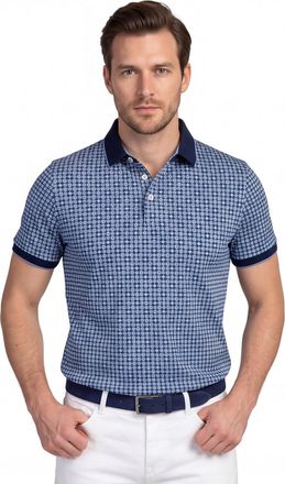 Baileys Poloshirt Baileys donkerblauw beige grafisch vierkant print
