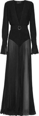 Philipp Plein Chiffon Lange Jurk - Dames - Avondkleed - Zwart - XL - Chiffon - Kleedjes