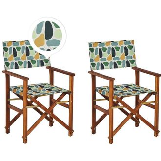Beliani Beliani - Set of 2 Garden Chairs Dark Acacia Wood Grey Geometric Pattern Folding Cine