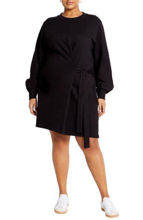 City Chic Arla Tie Waist Long Sleeve Dress in Black at Nordstrom, Size Xs