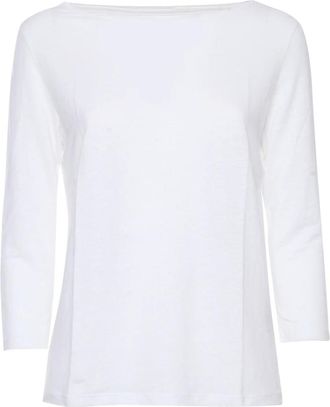 Majestic Filatures Majestic Filatures, Long Sleeve Tops, female, White, Size: S T-Shirt scollo a barchetta regular