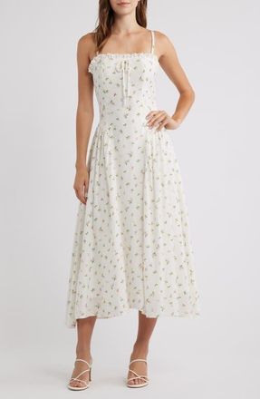 Lulus Floral Midi Dress in White Multi at Nordstrom, Size X-Small