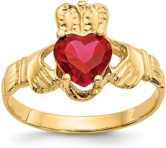 Diamond2Deal 14k Yellow Gold Red Cubic Zirconia Claddagh Ring