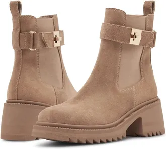 Steve Madden Gates Chelsea Womens Taupe Buckle Strap Ankle Boots RHS7754