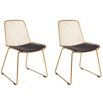 Beliani Beliani - Conjunto De 2 Sillas De Comedor De Metal Respaldo De Alambre Asiento De Piel Sint&eacute;tica Dorado Pensacola
