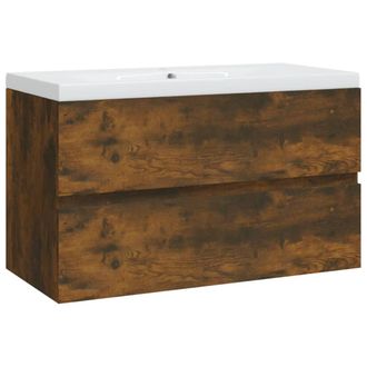 vidaXL Mueble De Ba&ntilde;o Con Lavabo Madera Contrachapada Roble Ahumado Vidaxl