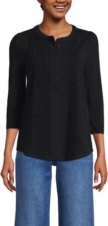 Lands End 3/4 Sleeve Lightweight Jersey Embellished Top in Black at Nordstrom, Size X-Small