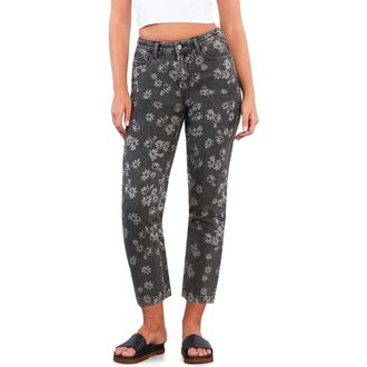 HINT OF BLU High Waist Slim Straight Leg Jeans in Grey Floral Denim at Nordstrom, Size 25