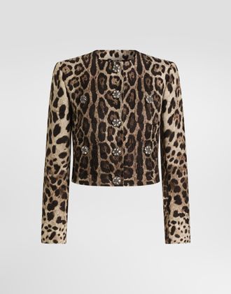 Dolce & Gabbana Leo-print Brocade Single-breasted Jacket With Jewel Buttons - Woman Collection Animal Print 38