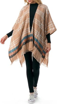 MARCUS ADLER Plaid Fringe Ruana in Brown at Nordstrom Rack