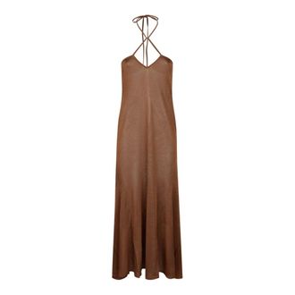 Tom Ford Kleedjes, Dames, Bruin, M, Bronze Maxi Jurk Halter Nek Enkel