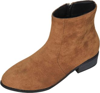 Generic Womens Suede Ankle Boots Flat - Block Heels Pointed Booties Ankle Boots Comfortable For Outdoor Walking Lightweight Flat Heel Mid Calf Boots Womens Wi