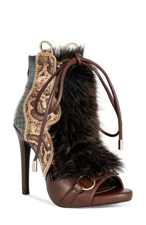 Azalea Wang Heather Mixed Media Stiletto Sandal in Brown Multi at Nordstrom, Size 6.5