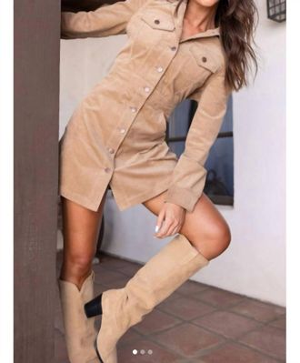 Matty M Marisa Button Front Dress In Tan