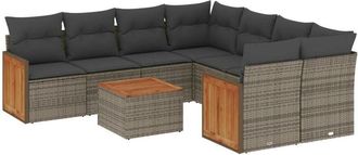 vidaXL Vidaxl - Set De Muebles De Jard&iacute;n 9 Pzas Y Cojines Rat&aacute;n Sint&eacute;tico Gris
