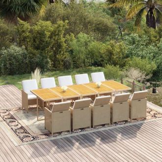 vidaXL Set Comedor De Jard&iacute;n 11 Piezas Y Cojines Rat&aacute;n Sint&eacute;tico Beige Vidaxl