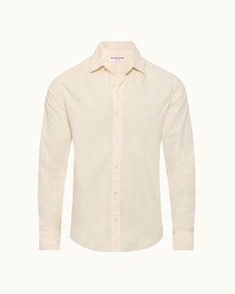 Orlebar Brown Giles Tailored Fit Garment Dye Poplin Shirt in Latte at Nordstrom, Size X-Large